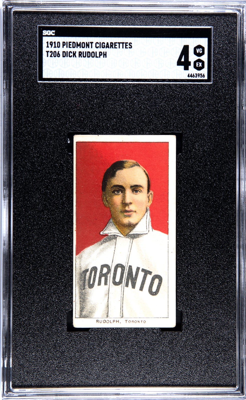 1910 - T206 -Dick Rudolph 350 Piedmont Back Toronto SGC 4 VG EX NO CREASES
