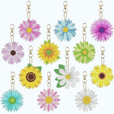 12 Pcs Double-Sided Diamond Art Keychain Kits for DIY Flower Key Rings
