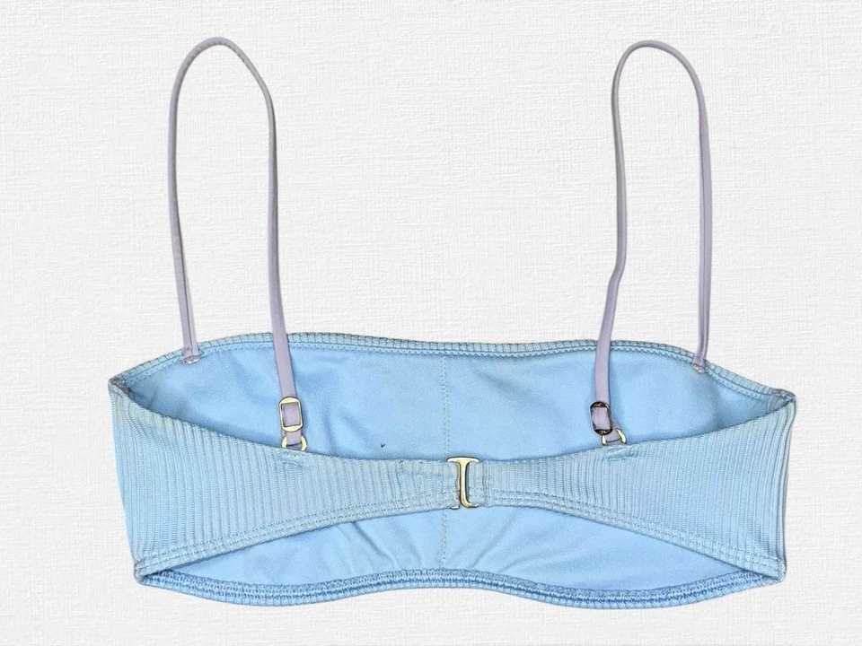 Novo com etiquetas Abercrombie & Fitch 2 peças biquíni azul com nervuras Bralette SM parte inferior atrevida MED - Imagem 4 de 4