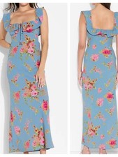 NWT Wild Fable Blue Floral Maxi Dress with Pink  Yellow Blooms Size XXS