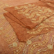 Sanskriti Vintage Dupatta Long Stole Pure Georgette Saffron Hand Beaded Chikanka