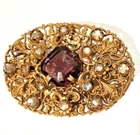 Filigree Gilded Brooch with Glasses Vintage Numbered Made in France from 1900's