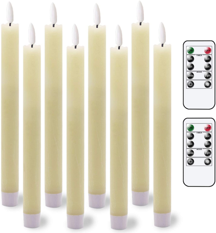 GenSwin Flameless Flickering Taper Candles with 2 Remote Controls and