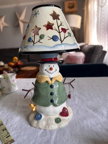 Ceramic Snowman Candle Lamp With Shade 10"inch Christmas  VINTAGE  FIGURINE