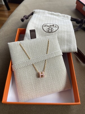 Brand New Hermes mini Pop H Necklace Gold Hardware Rose Dragee