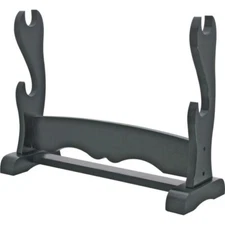 Double Sword Stand Wood Construction With Black Finish 16.5 Inches Holds Two