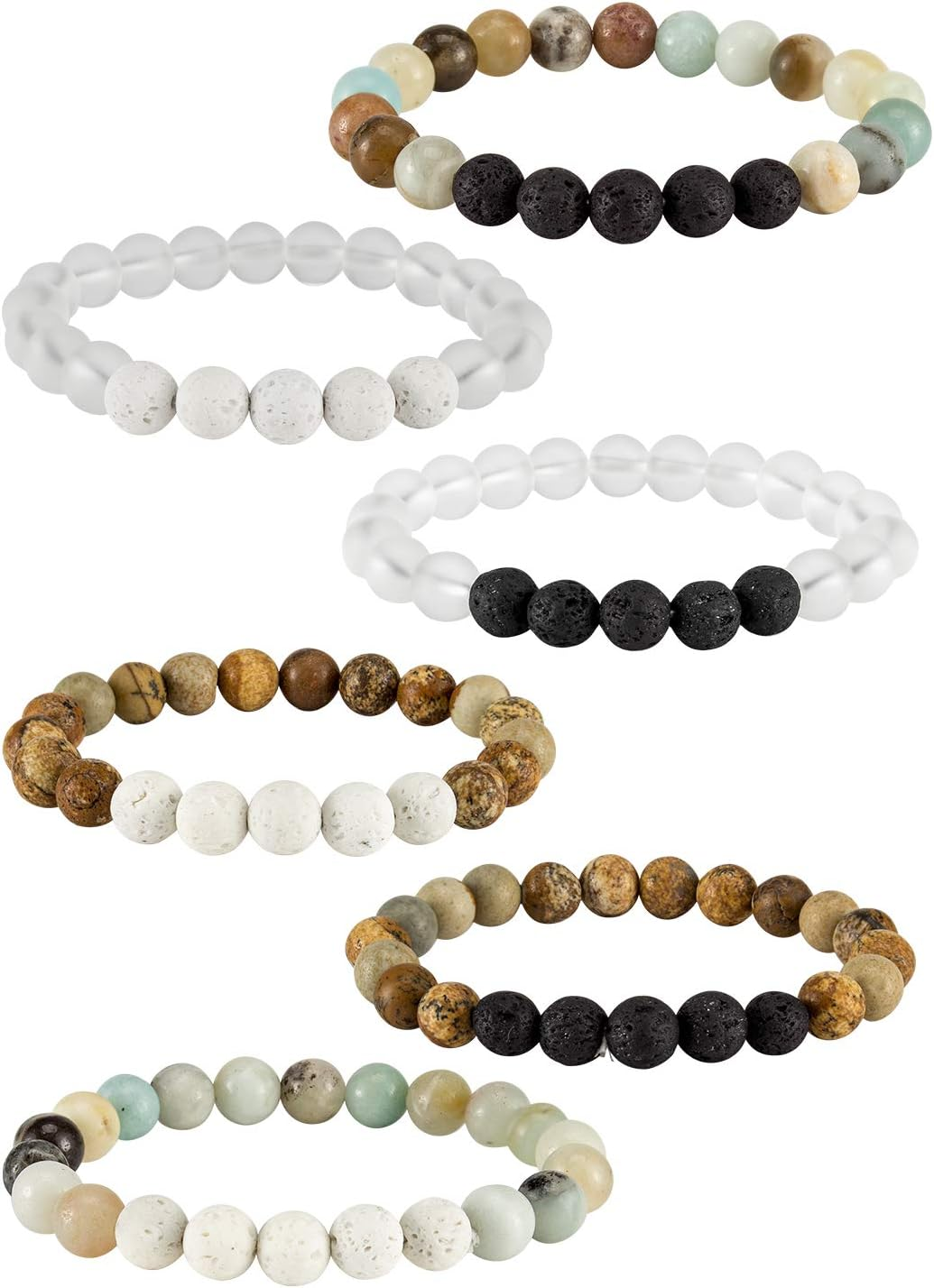 Healing Beads Bracelet Set for Women - 6 Pcs Natural Lava Stone & Crystal Gemstones