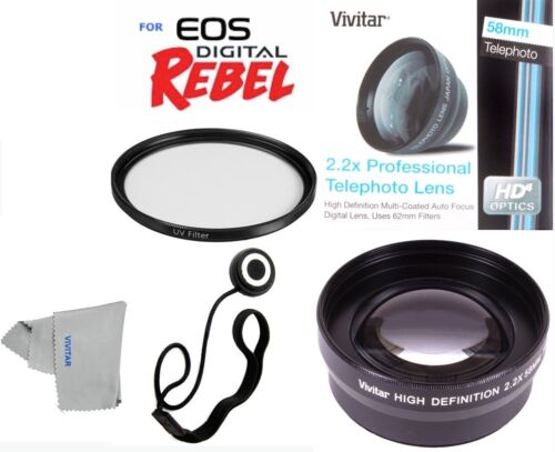 58MM 2X TELEPHOTO CONVERTER LENS + FILTER KIT FOR CANON EOS REBEL T3 T3I T4 T4I - Picture 1 of 10