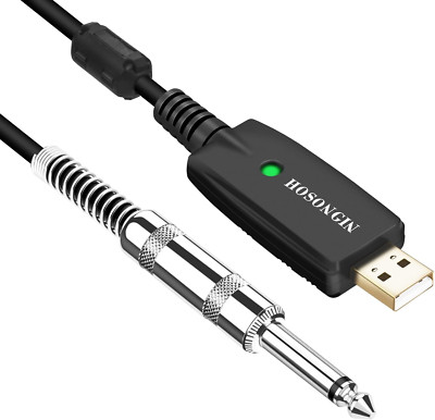 HOSONGIN USB Guitar Cable - USB Interface Male to 6.35Mm 1/4'' TS Mono Electric G