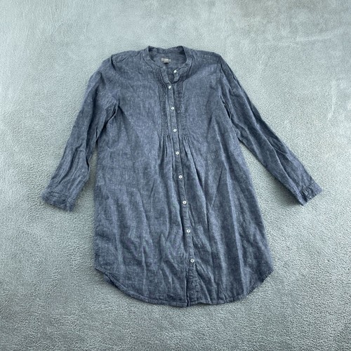 J. Jill Womens M Blue Long Sleeve Button-Front Tunic Top Linen/Viscose 1813