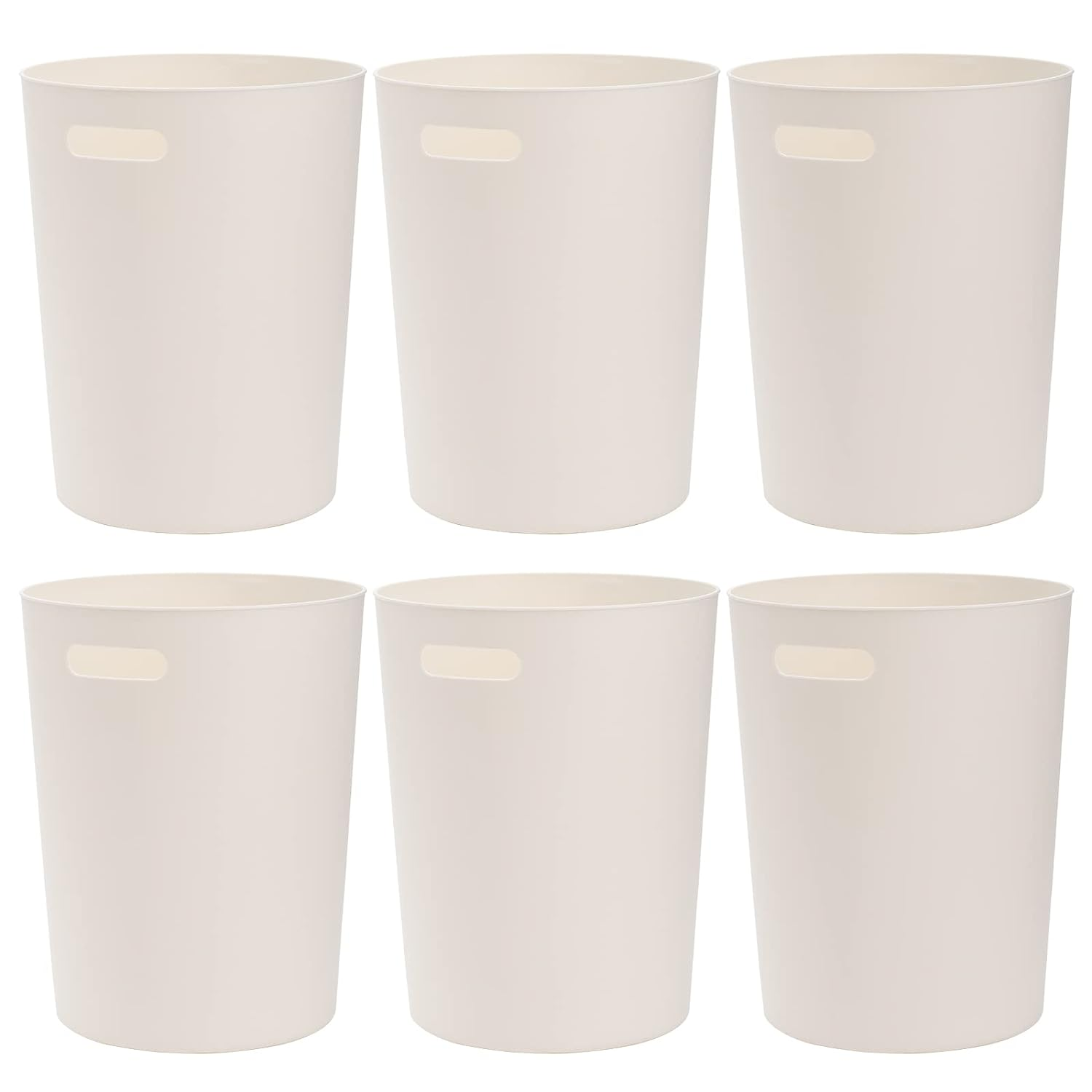 6 Pack Small Trash Can, 1.5 Gallon round Plastic Wastebasket with Handles, White
