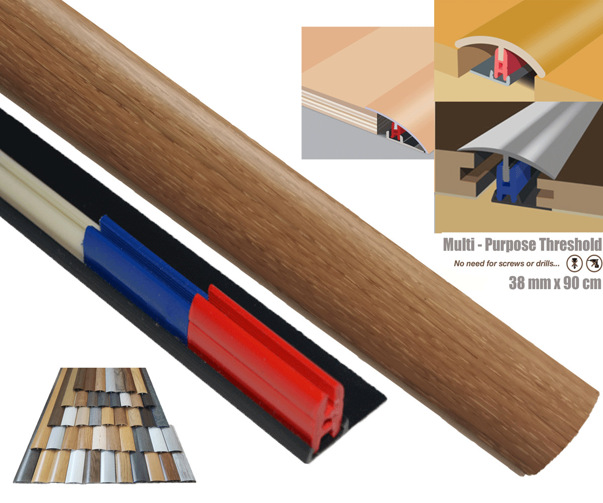 Oak B Laminate Door Threshold Strip 38mm x 0.90mtr Multi-Height and Pivot