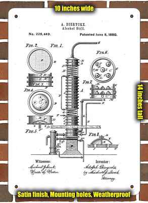 Metal Sign - 1880 Alcohol Still Patent- 10x14 inches