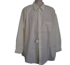 Van Heusen Mens Cream Sateen Stripe Wrinkle Free Dress Shirt Big 2XL 34-35