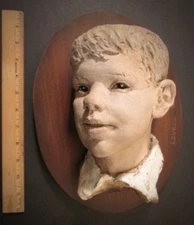 Video! LOWELL GRANT (1920-1977) ~ 3-D PAINTED PLASTER WALL SCULPTURE of a BOY #1
