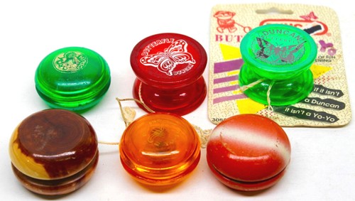 6 plastiques yo-yo vintage années 1990 + corde en bois papillon yo-yo's Duncan + impérial     - Photo 1 sur 6