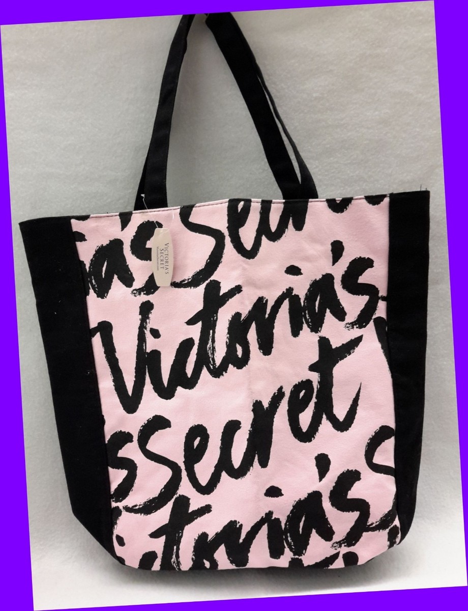 Victoria's Secret PINK BLACK Graphic Cursive Text Tote LARGE Bag - Main Image