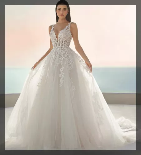 Hot! Spitze Brautkleid Hochzeitskleid A-Linie Ivory 34-60 Träger Glitzertüll Neu - Bild 2 von 6