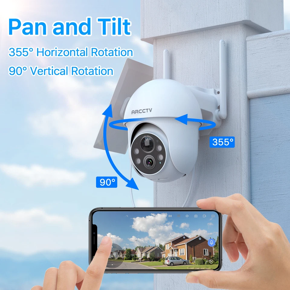 Cámara de Seguridad Solar ARCCTV 4MP 360° PTZ Inalámbrica Audio Bidireccional Hogar Exterior Foto 2 de 4