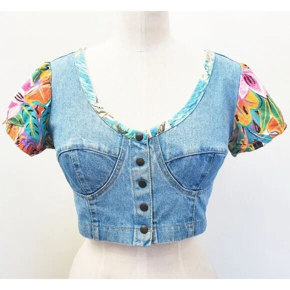 Star Cody Vintage 80's Denim Bustier Crop Top Corset USA. | eBay