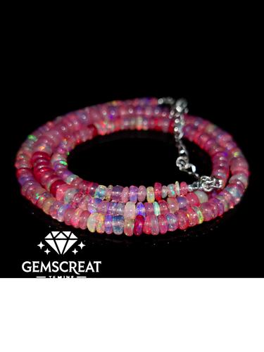 16"Natural Ethiopian Opal Wello Fire Opal Gemstone Bead Necklace Jewelry T58