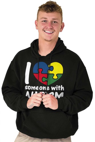 Cute I Love Someone With Autism Puzzle Heart Hoodie Hooded Sweatshirt Men Women - Picture 4 of 16