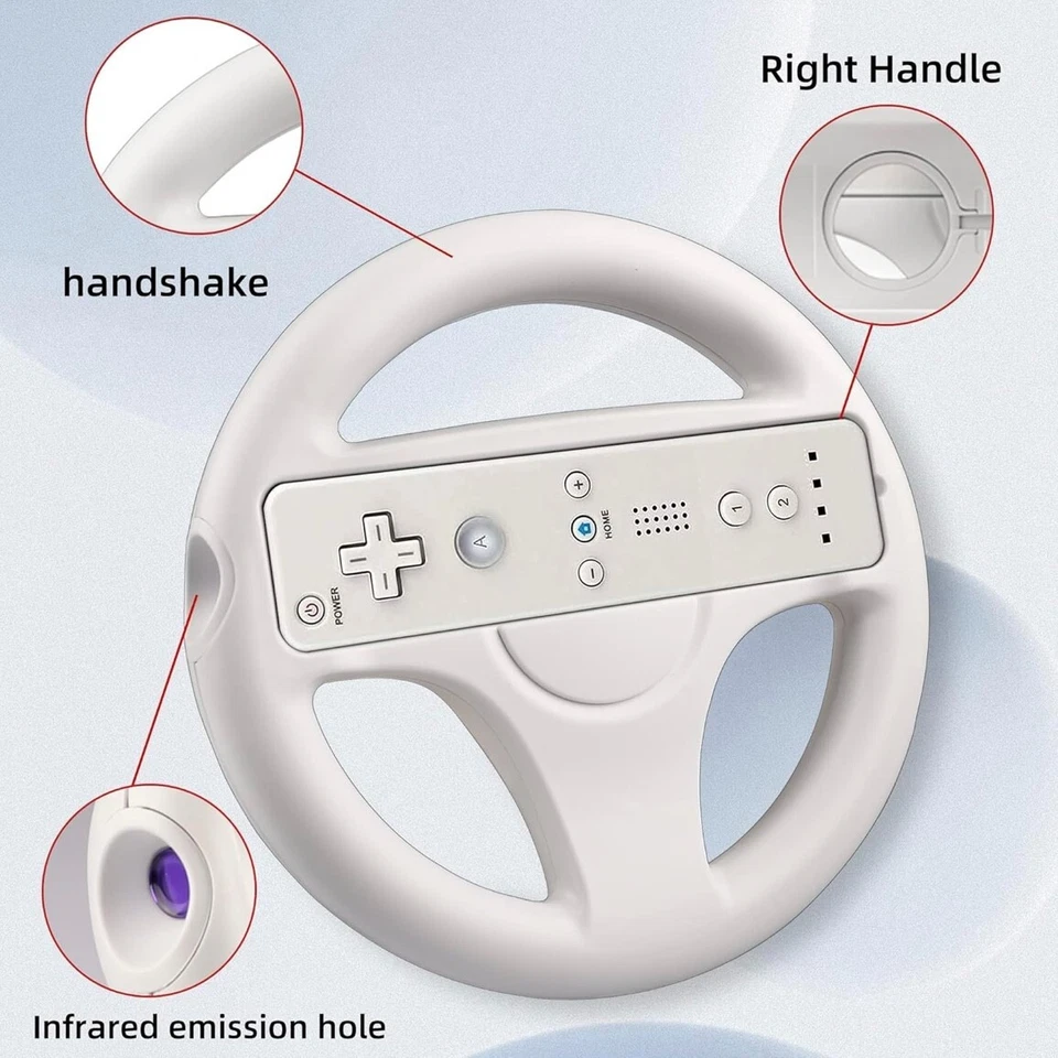 Paquete de 2 volante blanco Nintendo Wii Mario Kart Foto 3 de 4