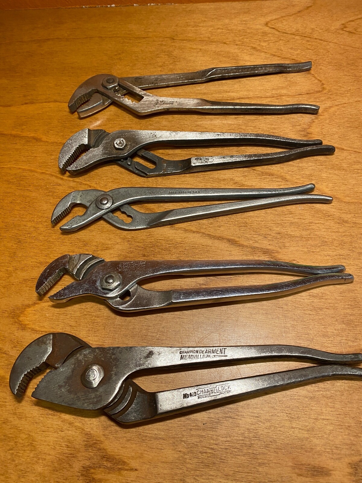 6 Vintage 10" SlipJoint Pliers, Channellock, Diamalloy, Indestro