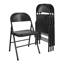 All-Steel Metal Folding Chair, Double Braced, Black, 4 Pack