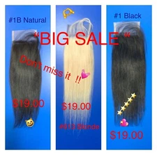 100% Real Human Hair Closure, Available colors: #613 blonde, and #1 or #1B