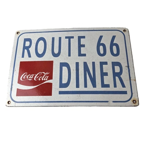 Vintage Route 66 Porcelain Sign - Coca Cola Gas Pump Soda Diner Sign