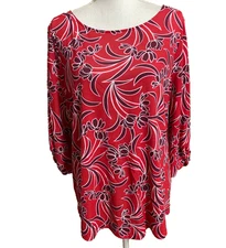 NWT Top 0X LIZ CLAIBORNE Women Twist Sleeve Round Neck 3/4 Sleeve Blouse Red