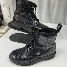 DOC MARTENS Girls Black Glitter Patent Leather Air Wair Zip Side Boots SZ 2