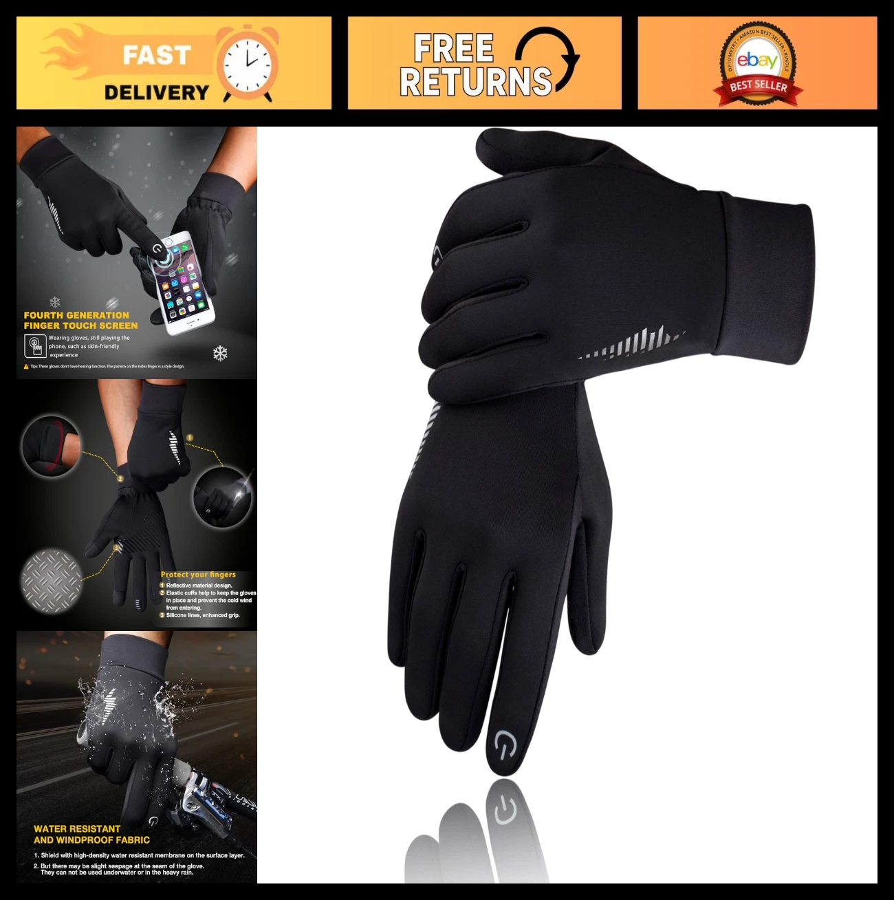 Thermal Touch Screen Winter Gloves for Men & Women - Ski, Snow, Running, Cycling