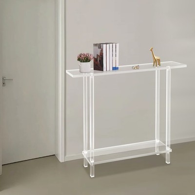 Acrylic Table Clear Entry Table Small Entryway Table W/ Open Shelves 100×80×20cm