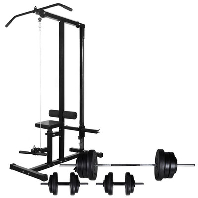 Kraftstation Hantelset 60,5kg Langhantel Kurzhantel Beincurler Fitnessturm