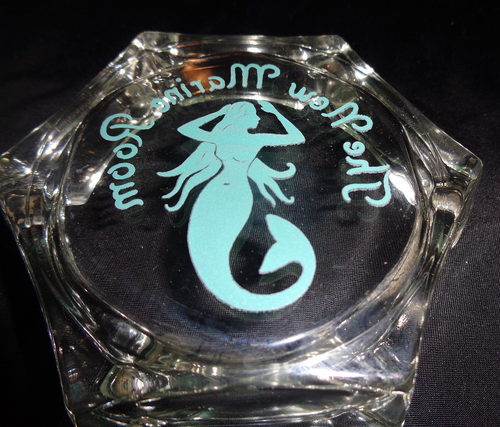 Vintage Marketing Glass Ashtray "The New Marine Room" MCM Mermaid Cigar Cigarett - Picture 2 of 5