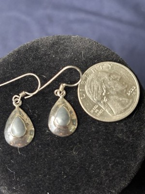 Vintage Sterling Silver Dangle Earrings With Grey Center Stone And Makers Mark