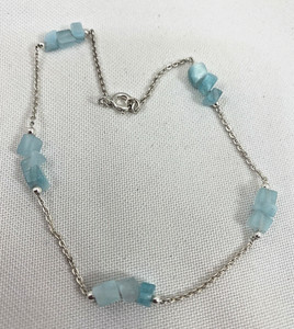 Handmade  Sterling Silver .925 Blue Cat's Eye Chip 9 1/4" Anklet Ankle Bracelet