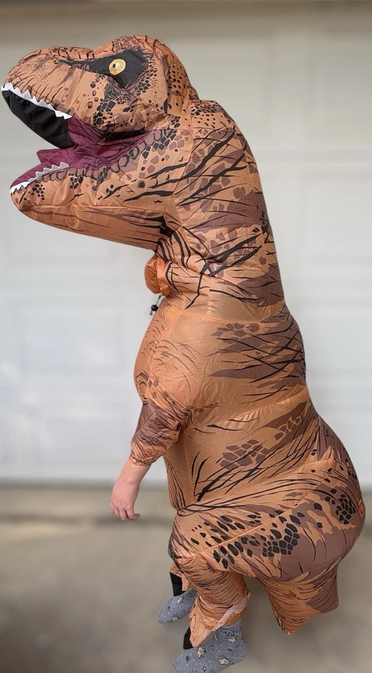 Надувной костюм динозавра T-Rex костюм для ребенка от 6 до 10 лет коричневый наряд для Хэллоуина - Изображение 2 из 4
