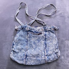 Vtg 80s Shane Blue Jean Denim Purse Acid Wash Shoulder Sinch Bag