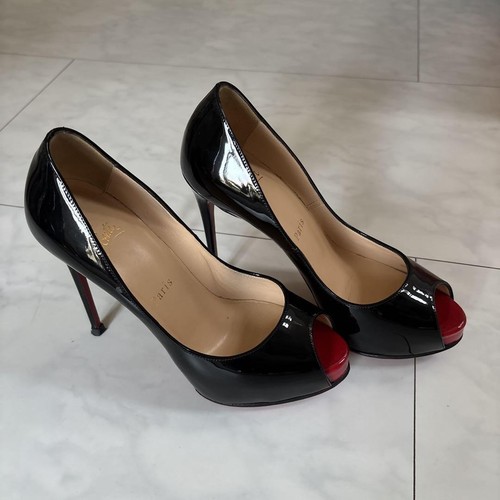 Christian Louboutin Very Prive Enamel Open Toe Pumps Black Red 35.5 EU - Picture 2 of 10