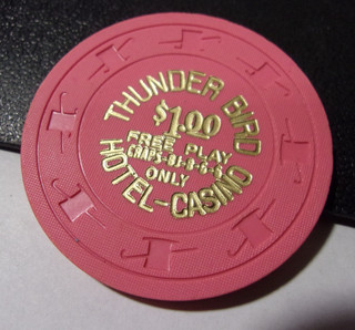 THUNDERBIRD HOTEL CASINO (1960's) $1.00 FREE PLAY gaming poker chip Las Vegas