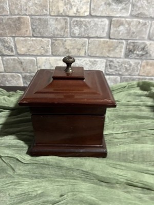 Bombay Company Musical Jewelry Ring Box Mahogany Wood Green Velvet Lined Vintage