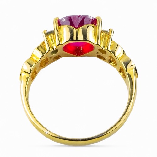 Red Ruby Heart Rings 2.30Ct Handmade 925 Sterling Silver 24K Gold Fine Jewelry - Picture 4 of 9