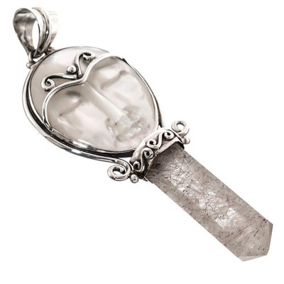925 Silber Perlmutt Muschel Weißquarz Sterling Anhänger, 2 15/16''