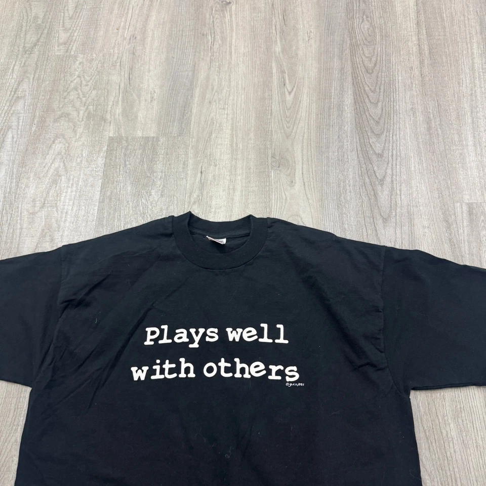 Camisa vintage juega bien con otros para hombre extra grande negra puntada única años 90 Foto 2 de 4