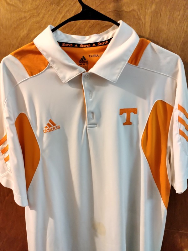 Tennessee Volunteers Polo Shirt by Adidas, size L, orange & white in color.