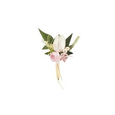 1 pc White  Pink Boutonniere for Men Wedding Single Groom Groomsmen Artifici...