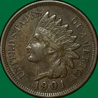 1901 Indian Head Cent Almost Uncirculated AU Coin #33979